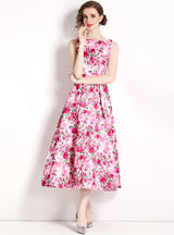 Retro Printed Slim Sleeveless Dress