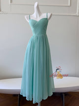 Green Slim Chiffon Pleated Dress