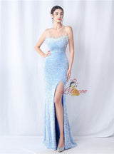 Mermaid Sequins Spaghetti Straps Backless Prom Dress