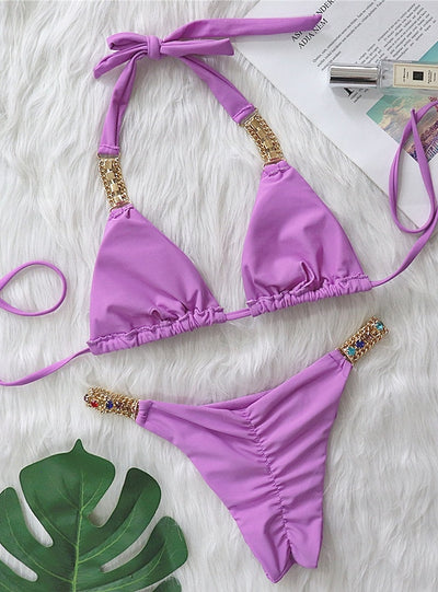 Sexy Metal Accessories Rhinestone Bikini