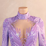 Purple Sequins Long Sleeve Prom Dress