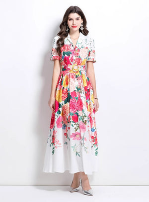Retro Sleeveless Silm Waist Printed Dress