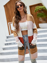 Contrast Color Long-sleeved Striped Knit Cardigan