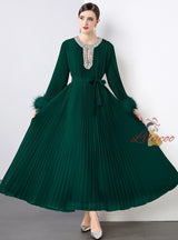 Heavy Hand-made Diamond Pleated Evening Dress