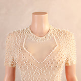 Champagne White Short Sleeve Pearls Prom Dress