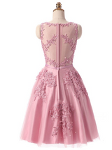 Pink Tulle Lace Beaded Homecoming Dress