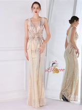 Mermaid Sequins V-neck Long Prom Dress
