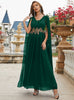 Green Chiffon V-neck Appliques Prom Dress