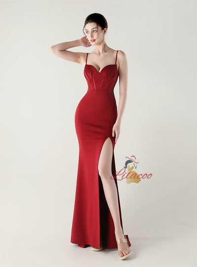 Mermaid Spaghetti Straps Beading Prom Dress