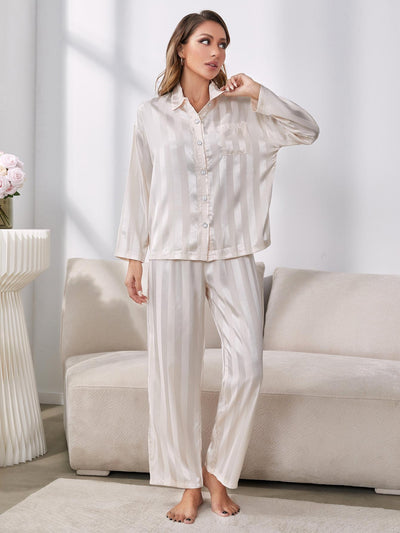 Silk-like Long Sleeve Pajamas Set