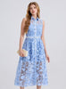 Blue Lace Embroidered Lapel Sleeveless Dress
