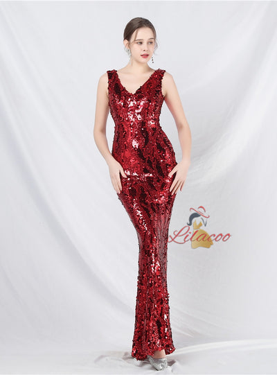 V-neck Mermaid Sequins Prom Dress