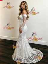 White Mermaid Lace Long Sleeve Wedding Dress