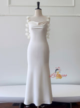 Ivory White Straps Flower Prom Dress