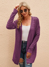 Solid Color Hollow Knit Cardigan Sweater Coat