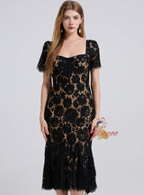 Sexy Short Sleeve Square Collar Lace Dress