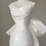 White Satin Strapless Pleats Wedding Dress