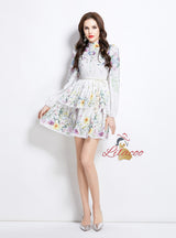 Long-sleeved Floral Lantern Sleeve Cake Dress