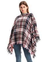 Polyester Plaid Hooded Cloak Shawl