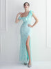 Mermaid Sequins One Shoulder Split Prom Dress