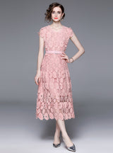 Pink Hollow Lace Party Dress