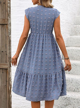 Blue Loose Jacquard Lotus Leaf Sleeve Dress