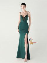 Mermaid Spaghetti Straps Appliques Prom Dress