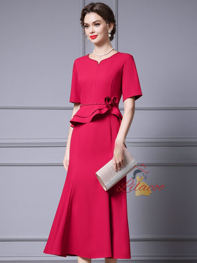 Short Sleeve Beading Pearls Mother Of The Bride Dress