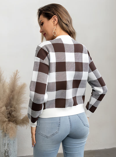 Retro Contrast Check Sweater Coat