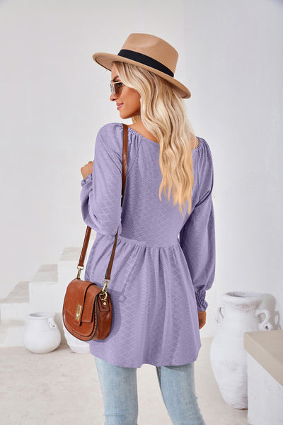 Stitching V-neck Long-sleeved Loose T-shirt