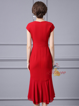 Red Cap Sleeve Beading Mother Of The Bride Dress