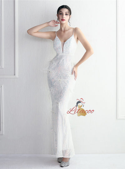 Mermaid Sequins Spaghetti Straps Prom Dress