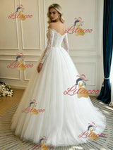 White Tulle Lace Long Sleeve Wedding Dress