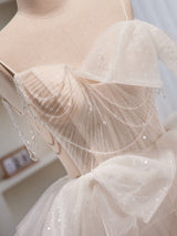 Straps Tulle Sequins Pleats Wedding Dress