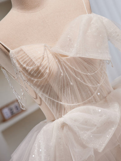 Straps Tulle Sequins Pleats Wedding Dress