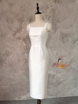 White Satin Spaghetti Straps Wedding Dress