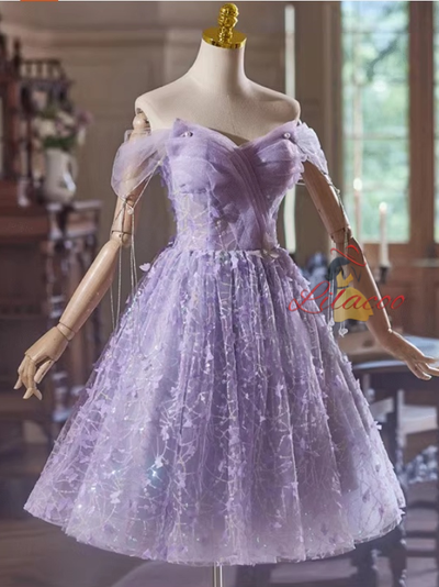 Purple Tulle Sequins Butterfly Homecoming Dress
