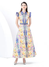 Retro Palace Printed Lapel Slim Dress