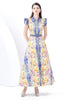 Retro Palace Printed Lapel Slim Dress