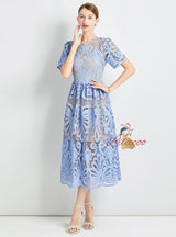 Spliced Lace Slim Waist Solid Color Dress