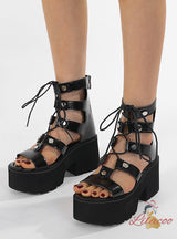 Thick-soled Round-headed Cross-strap Wedge Sandals