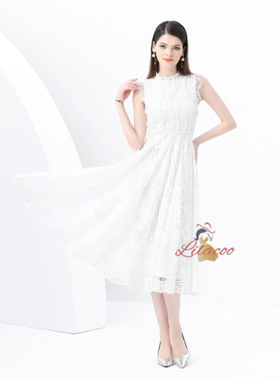Lace Round Neck Sleeveless Slim Dress