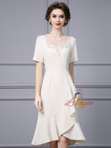 Apricot Short Sleeve Beading Mother Of The Bride Dress