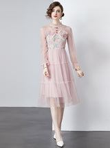 Lace Gauze Long Sleeve Dress