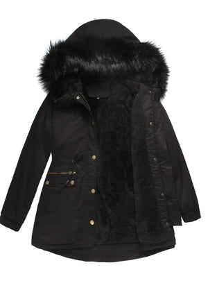 Wool Padded Collar Hooded Warm Coat