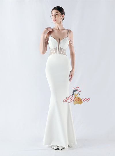 Mermaid Spaghetti Straps Beading Prom Dress