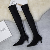 High Heel Suede Pointed Knee Boots