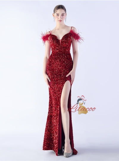 Mermaid Sequins Spaghetti Straps Prom Dress