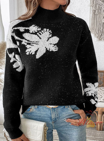 Half-high Neck Jacquard Sweater