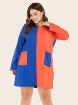 Loose Round Neck Contrast Long Sleeve Dress